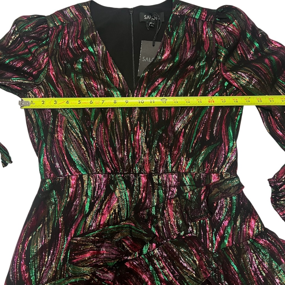 Saloni Alya Oil Spill Jacquard Dress in Black Rainbow Festive Cocktail Dress - Picture 5 of 12